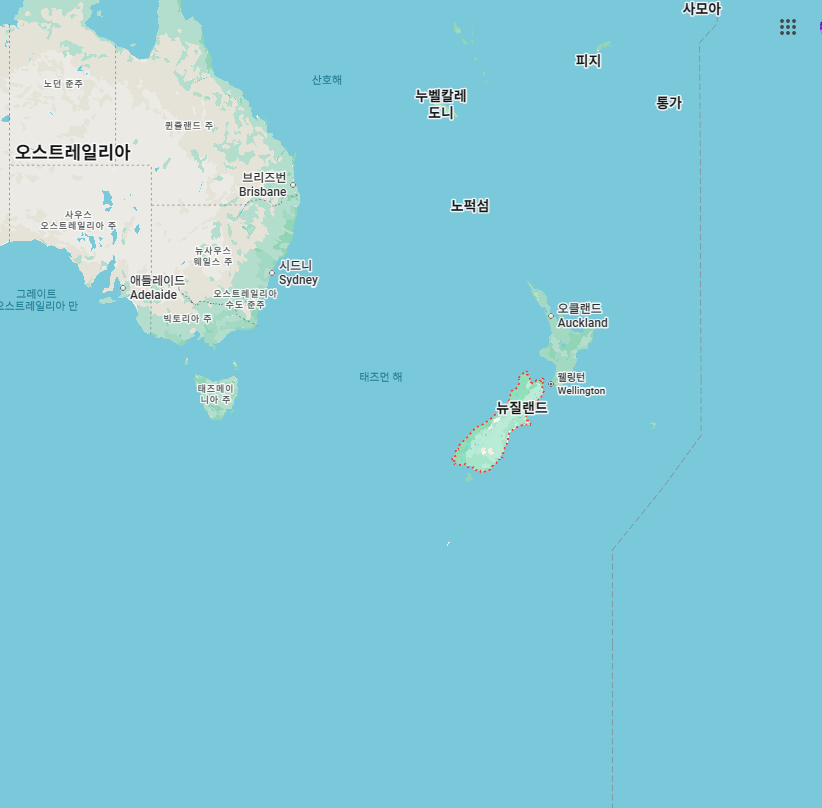 뉴질랜드 남섬 위치 지도
