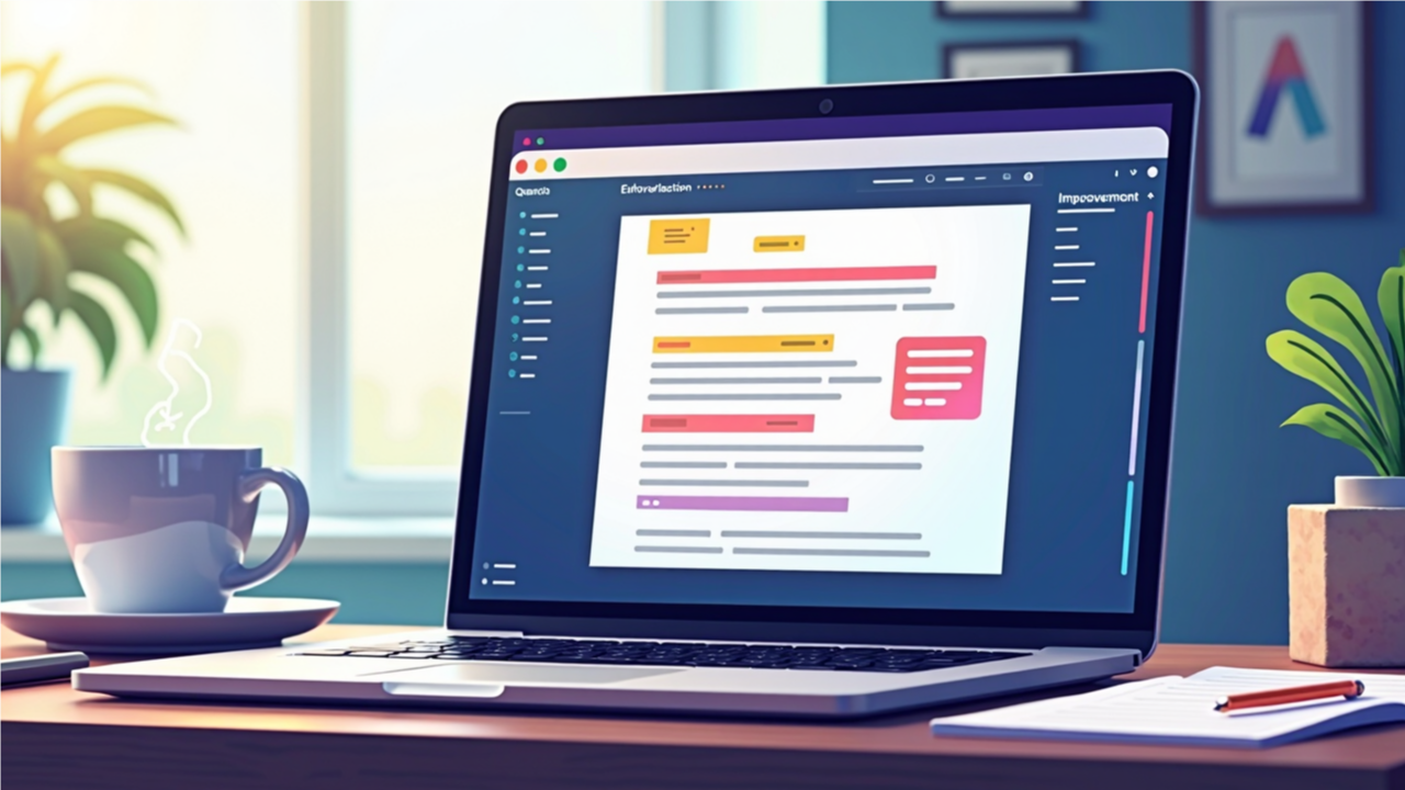 AI 활용한 블로그 콘텐츠 개선을 상징하는 디지털 작업 장면