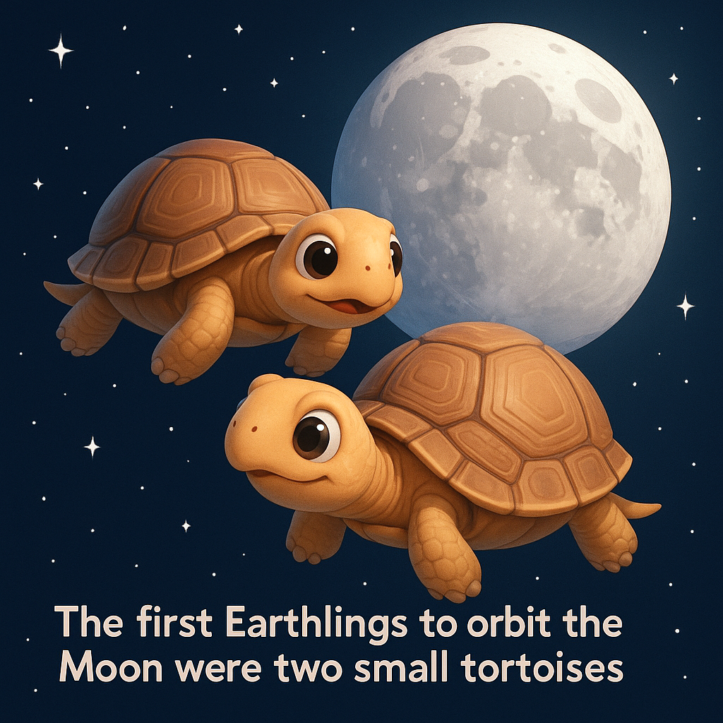 달 주위를 돌고있는 두마리 거북이 3d 그림