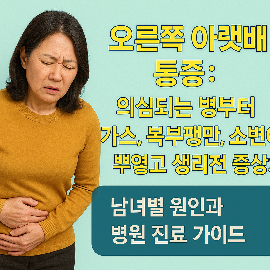 오른쪽 아랫배 통증의 심되는병, 가스, 병원,원인,남자,소변이뿌옇고, 생리전,갑자기, 배꼽밑,여성,복부팽만