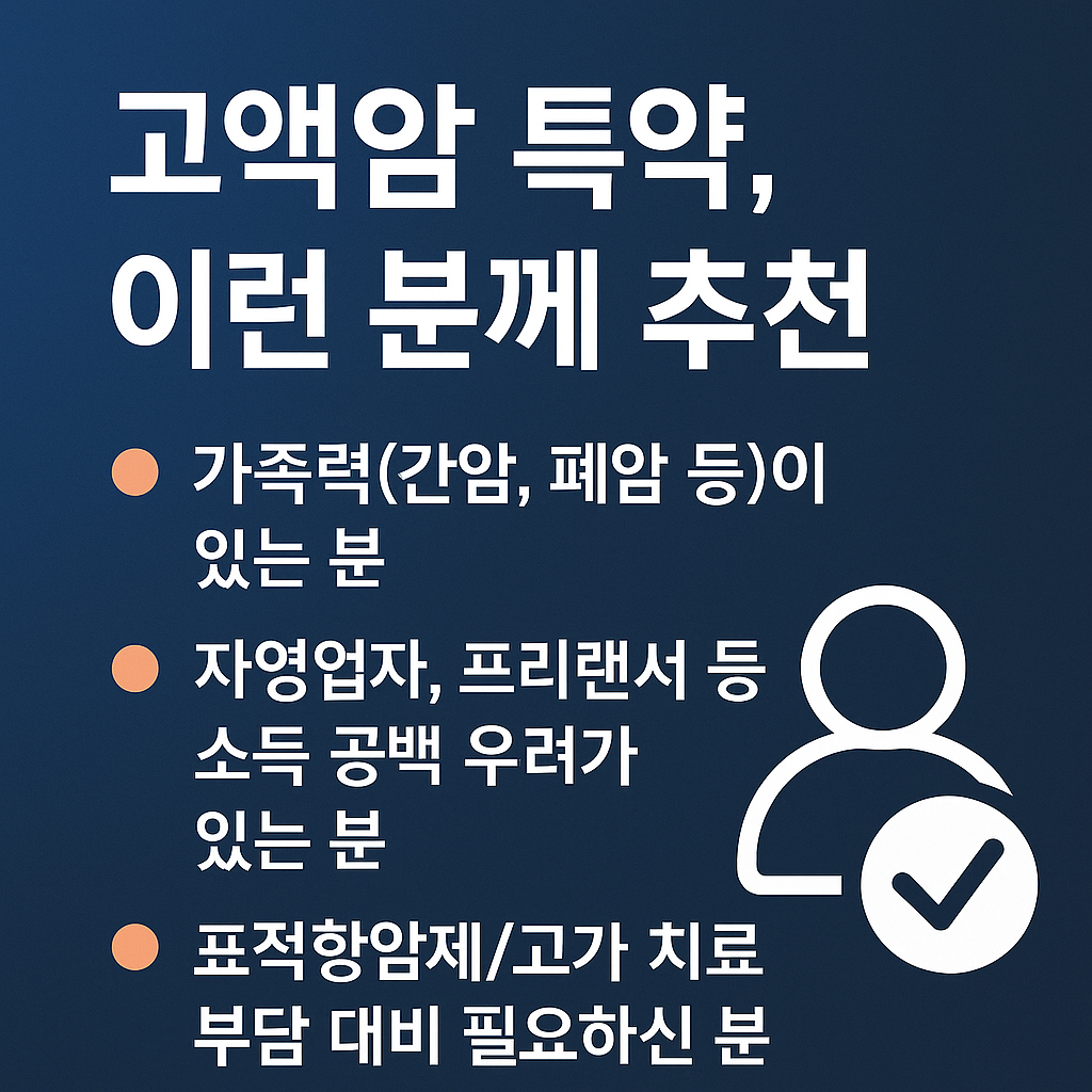 고액암 진단비 특약, 왜 필요할까요? 췌장암&middot;폐암 등 고액암 정의부터 진단비 비교, 보험사별 조건까지. 특약 가입 전 꼭 확인해야 할 핵심 기준을 정리했습니다.