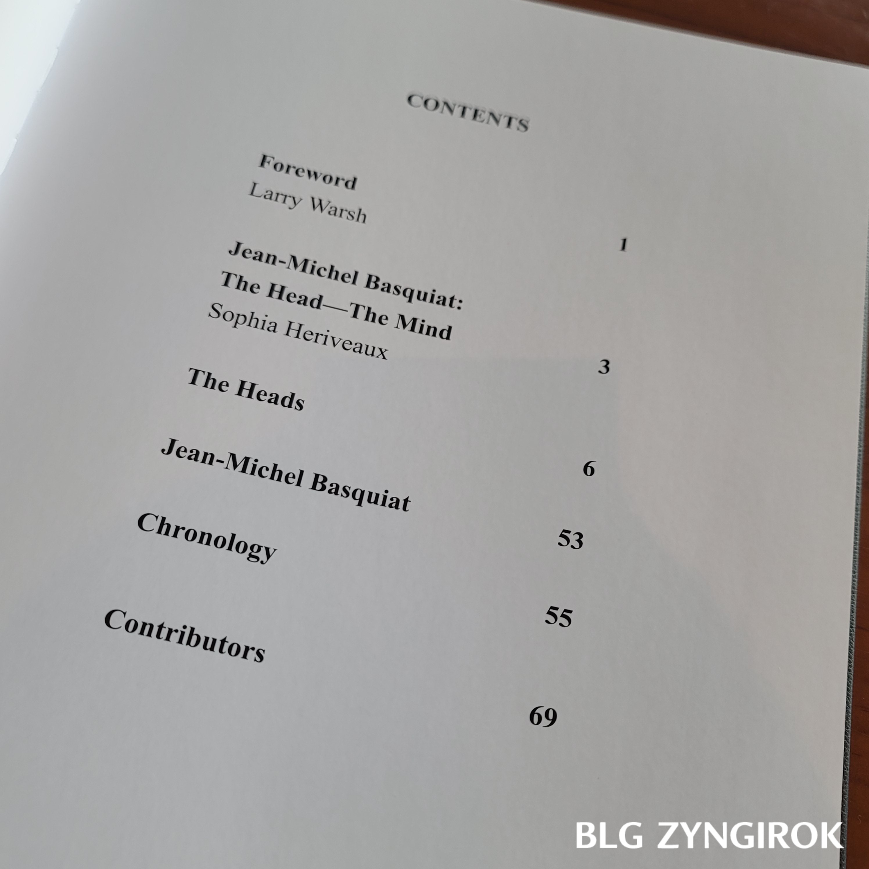 장미셀 바스키아 - 과거와 미래를 잇는 상징적 기호들 도록 목차 모습이다.