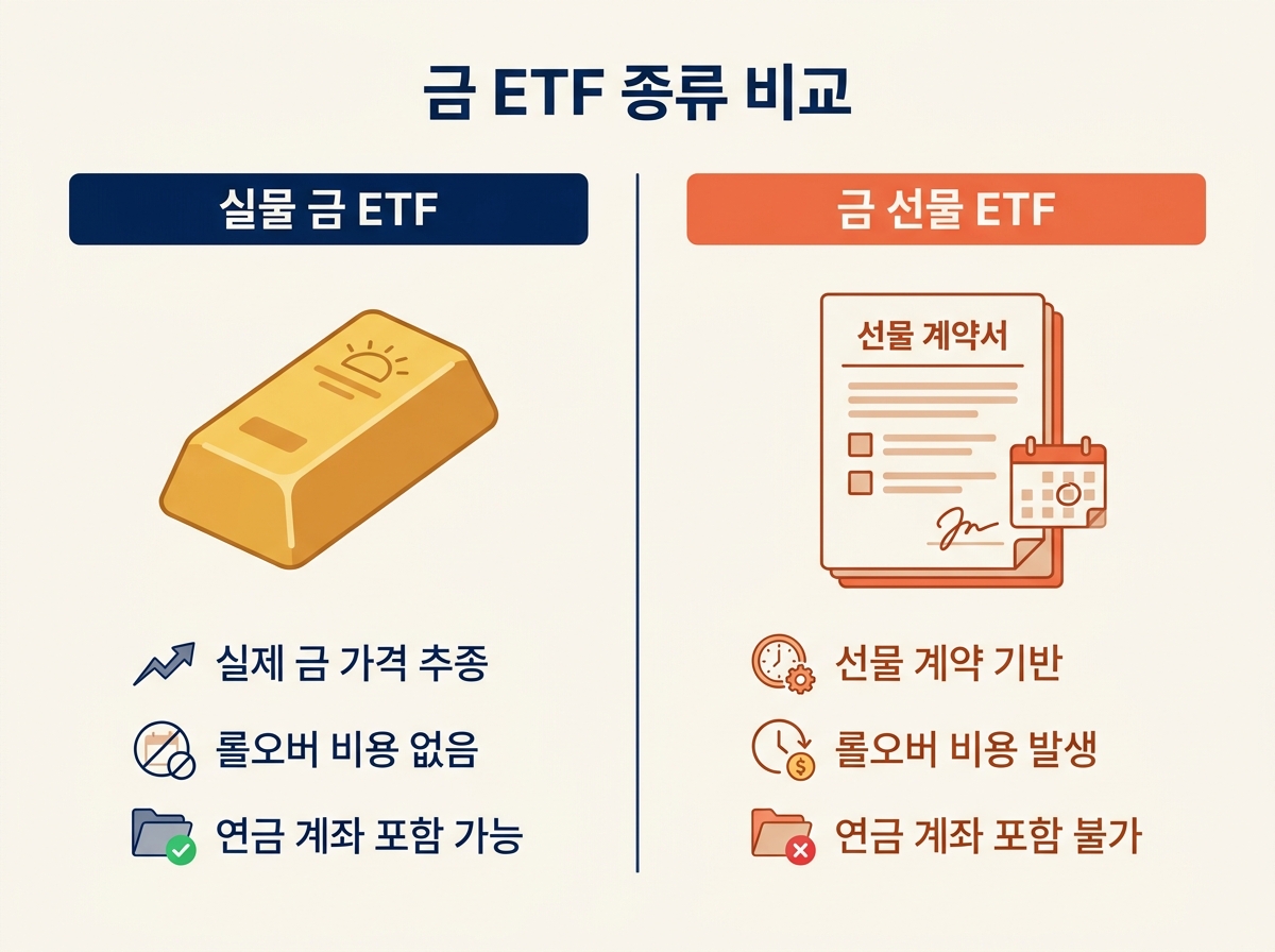 금현물 ETF 금선물 ETF 차이 롤오버 연금계좌 편입