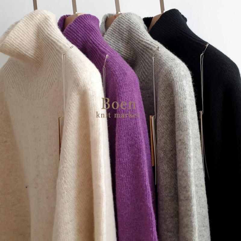 비조 캐시미어니트 오트밀 보라 그레이 블랙 터틀넥 홀가먼트 니트