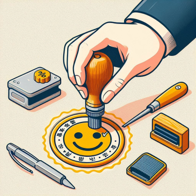 손이 웃는 얼굴 도장을 찍는 모습