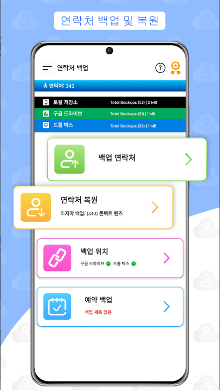 휴대폰 데이터 전송, 전화번호 연락처 데이터 백업 복원 방법