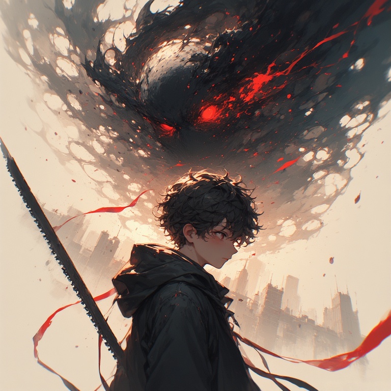 인물과 괴물을 나타낸 일러스트