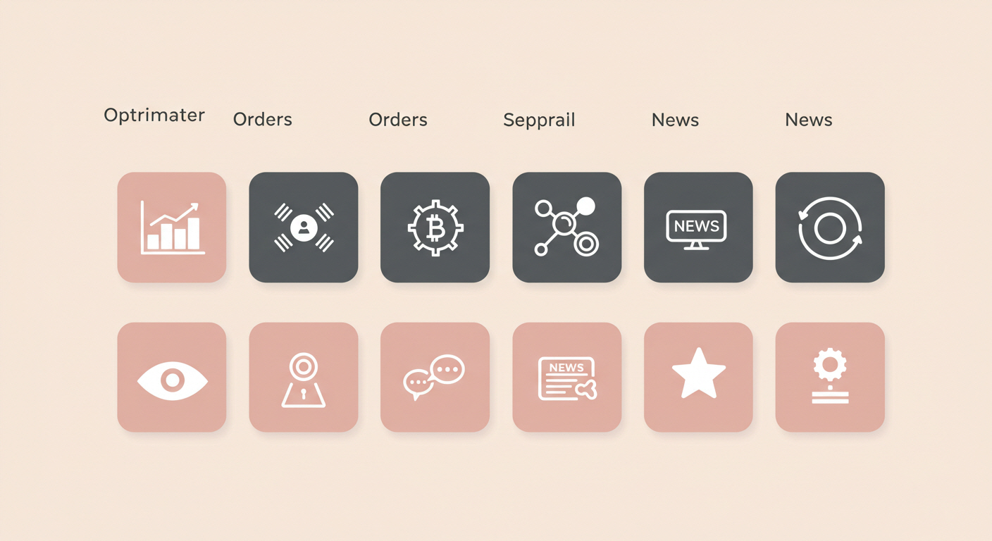 차트, 주문, 뉴스, 알림기능 아이콘들