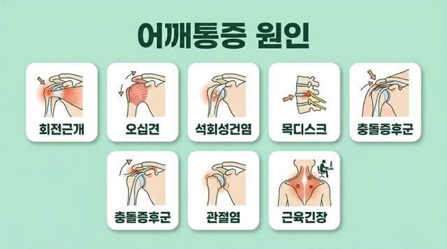 어깨통증 원인 회전근개 오십견 석회성건염 목디스크 충돌증후군