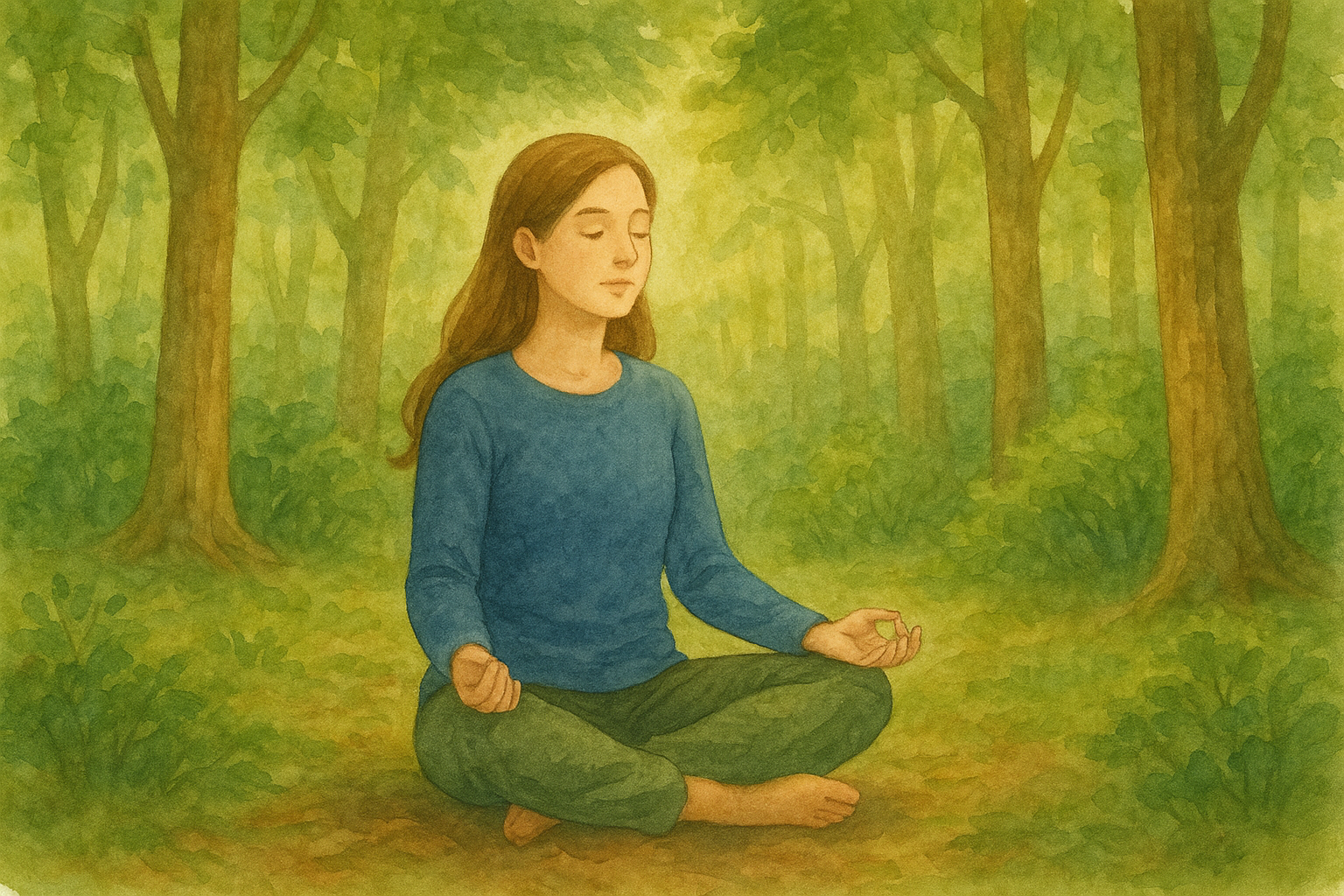 숲 속 명상하는 여성