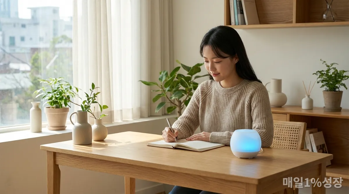 AI의 도움을 받아 감정 일기를 쓰고 내면을 성찰하는 한국 여성