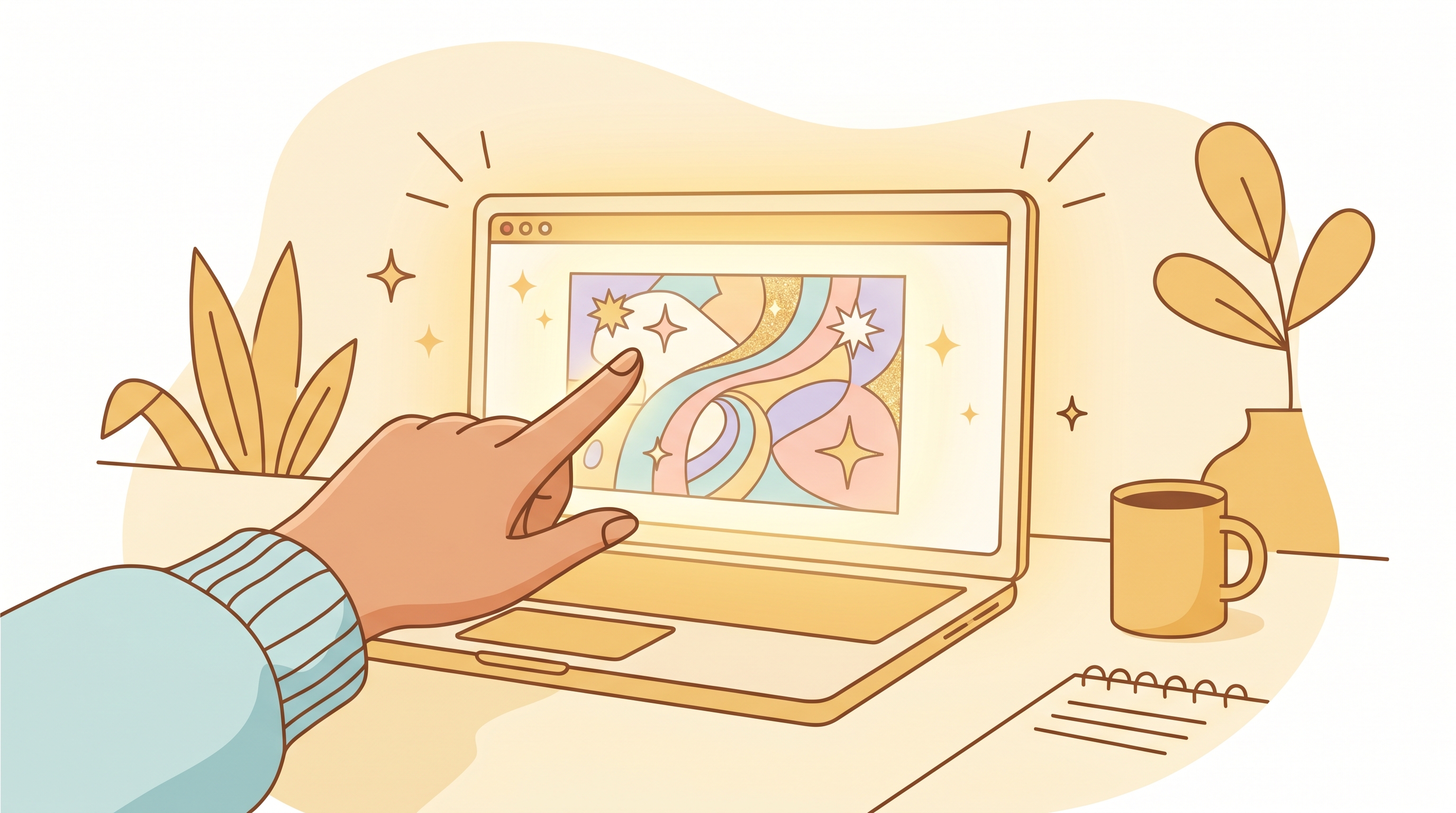 illustration of beginner successfully creating graphic design with free online tool
