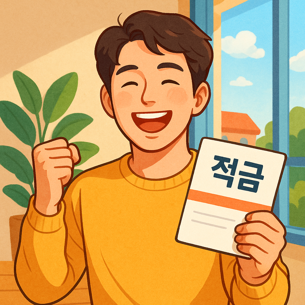 적금을 들고 행복해하는 청년