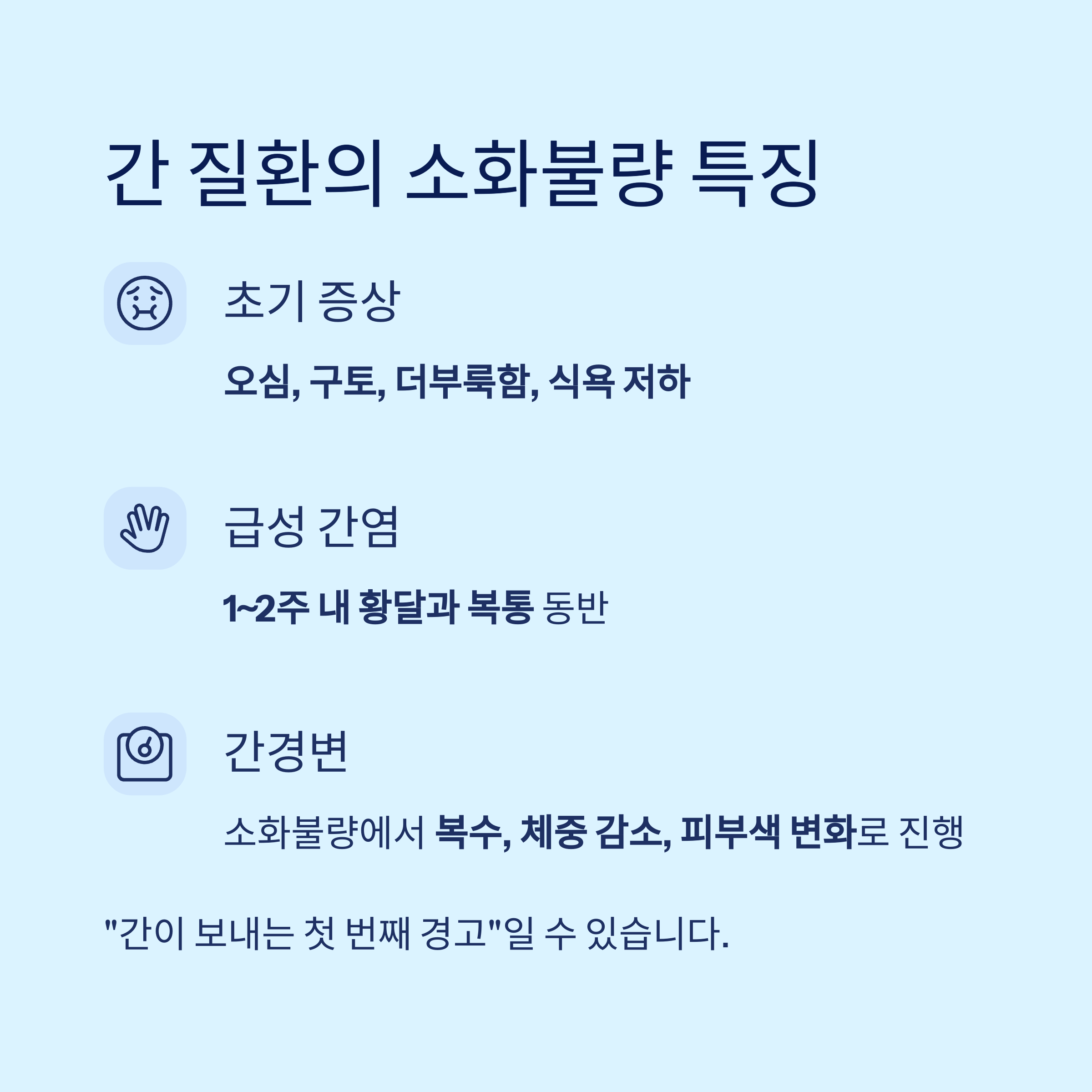 간 질환이 의심되는 소화불량의 양상은?
