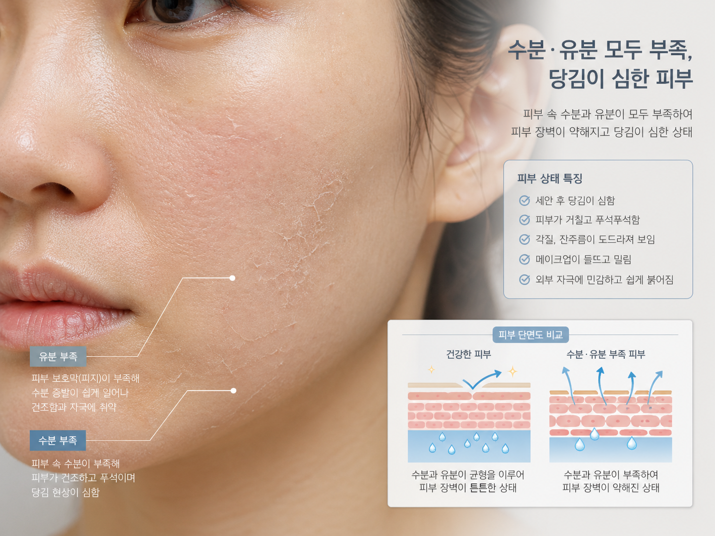 피부타입 종류 비교 - 건성 지성 복합성 민감성 중성 차이
