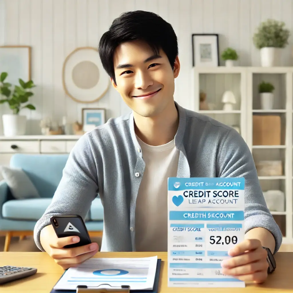 청년도약계좌 서류와 신용점수 앱을 보는 동양인 남성
