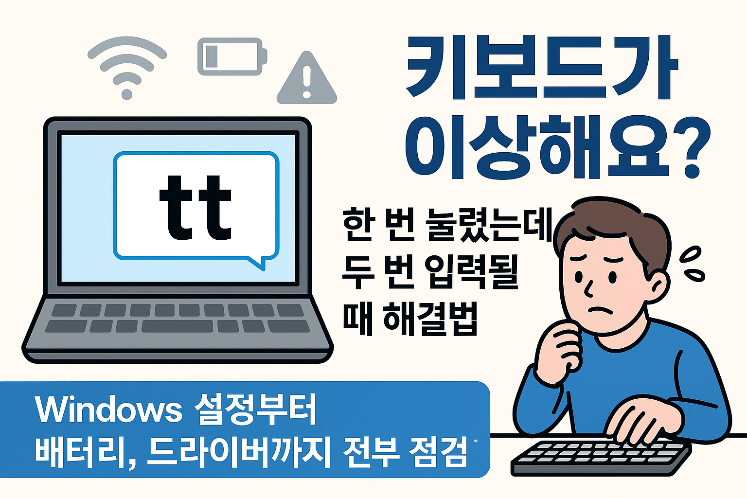 키보드가 정상 작동하지 않아 당황하는 이미지