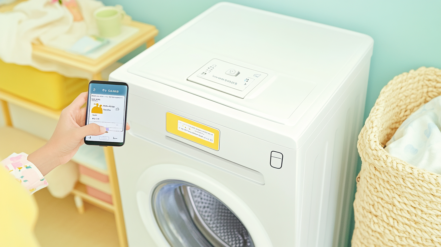 가족의 한 사람이 스마트폰을 사용하여 삼성 WF21D17CVVC 세탁기를 원격으로 제어하며, 스마트 기술 통합의 편리함을 강조하는 이미지입니다.