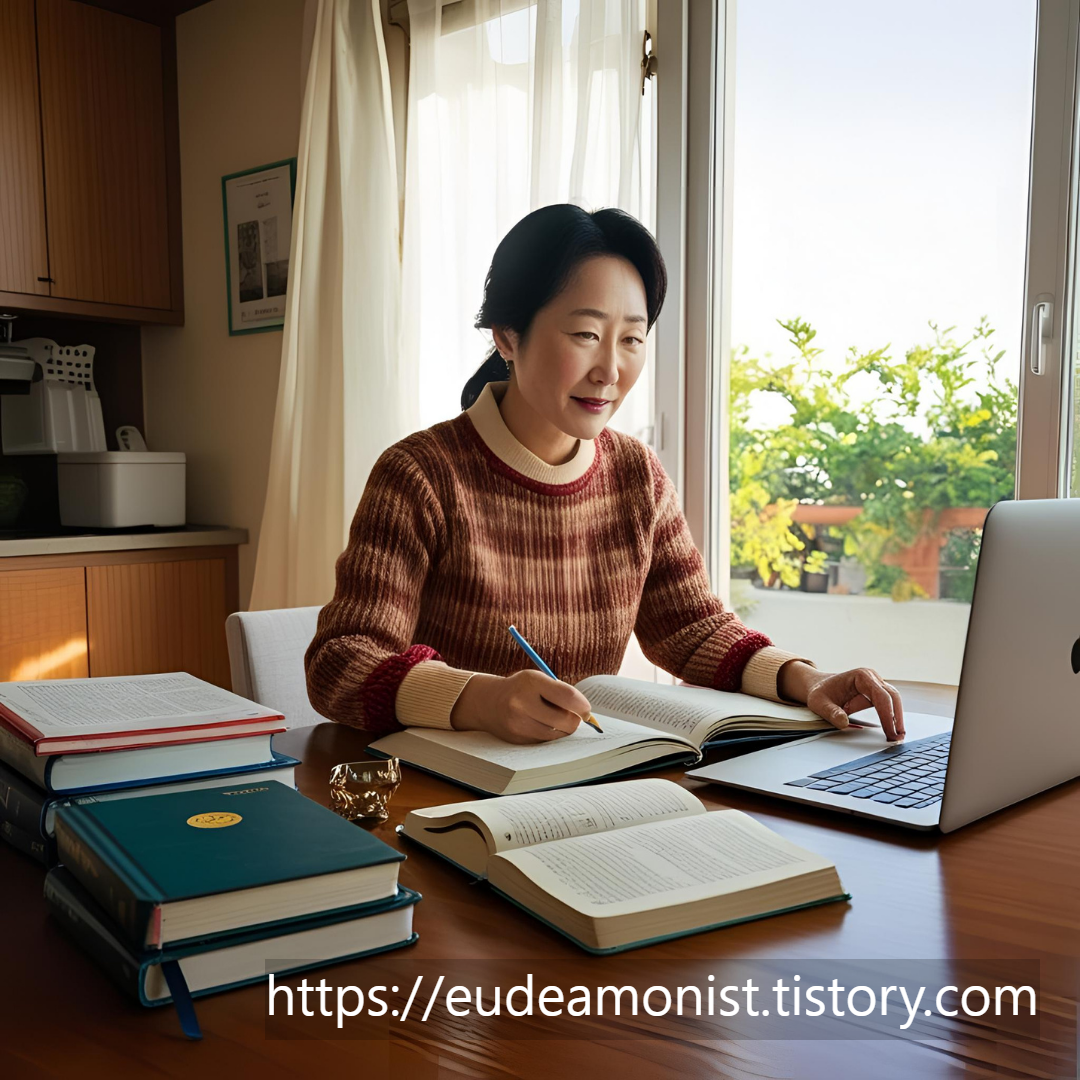 공부하고 있는 주부의 모습