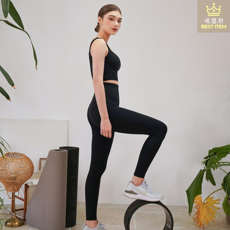 플렉스에어 요가옷 스컬피그 레깅스 필라테스운 면9부 아크블랙 요가하의