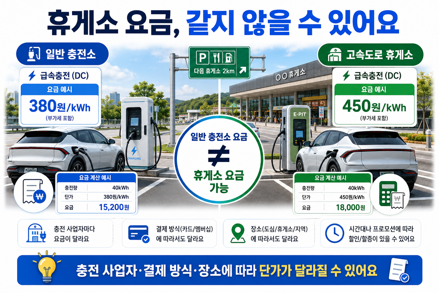 고속도로 휴게소 전기차 급속충전 요금을 확인하는 모습