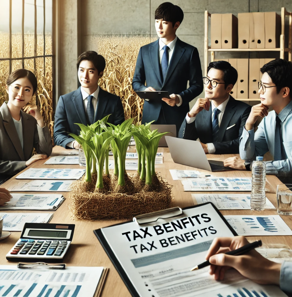농업법인에서 세제 혜택과 재정 계획을 논의하는 비즈니스 미팅