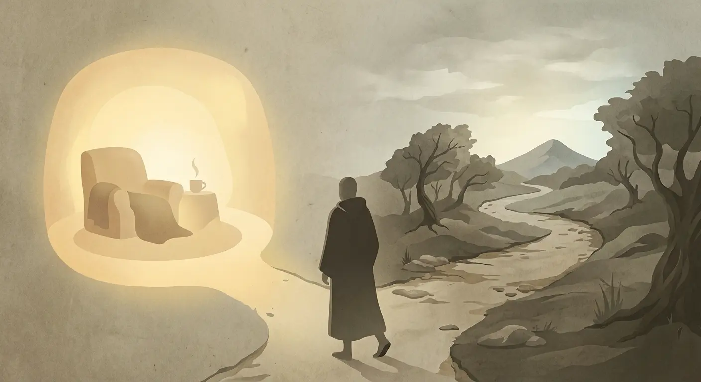 A symbolic illustration contrasting emotional pleasure and meaningful life