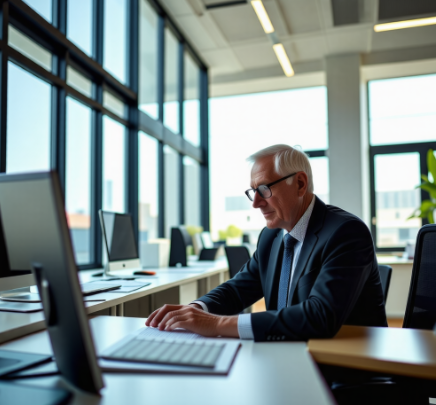 사무실에서 일하는 노인