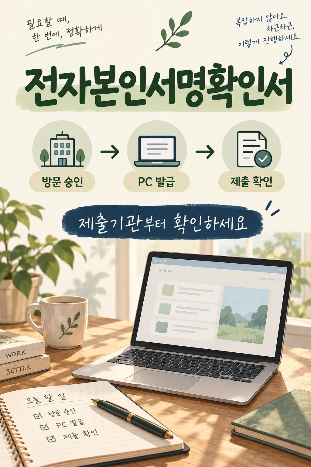 전자본인서명확인서 발급 방법, 최초 방문 승인과 제출기관 확인 순서