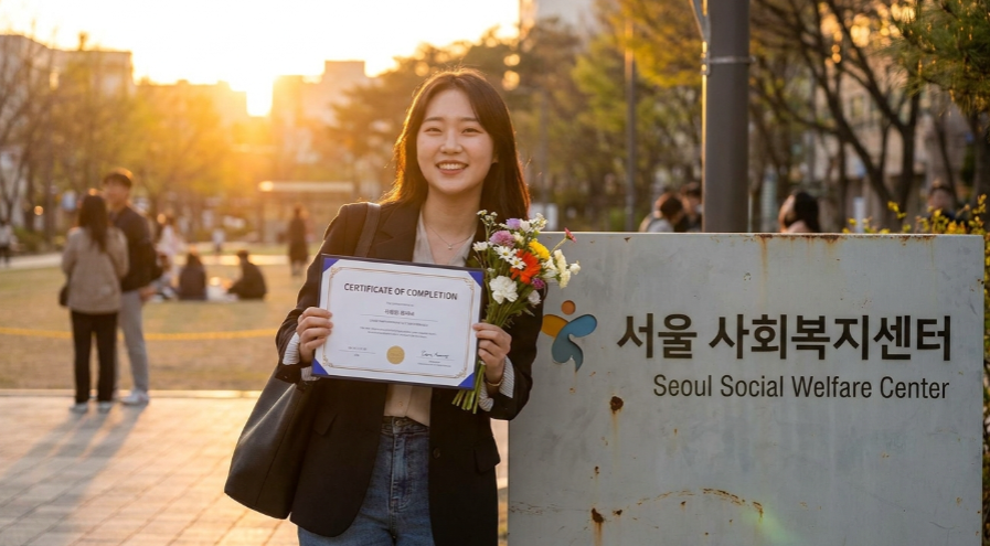 수료증을 들고 보람차게 실습을 마무리
