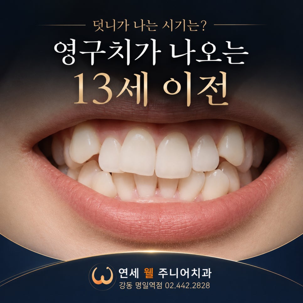 초등학생 덧니가 나타날 수 있는 영구치 맹출 시기를 설명하는 이미지