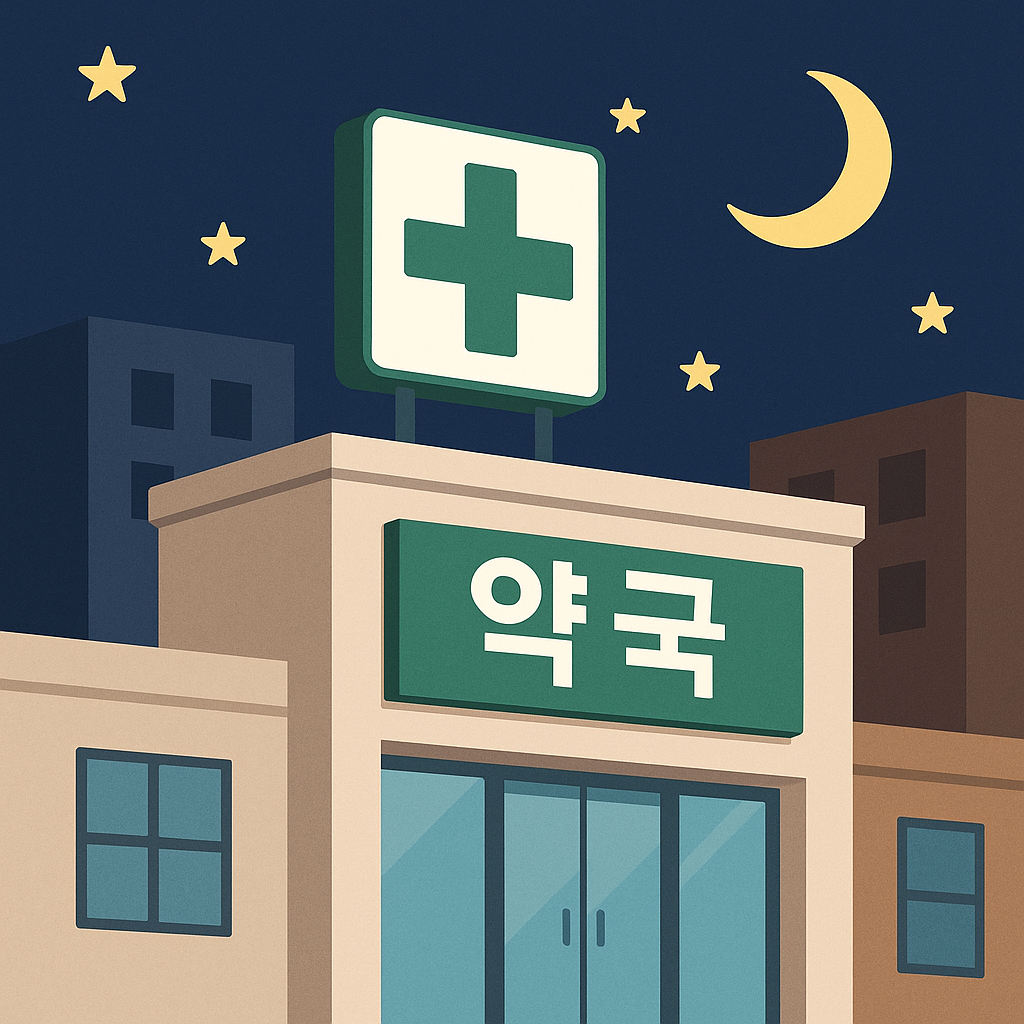 공공심야약국을 표현한 일러스트