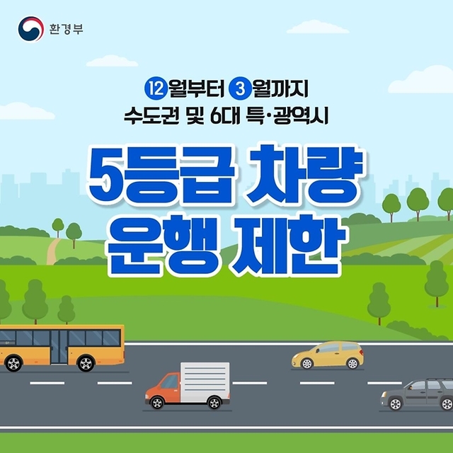 미세먼지 줄이기 위해배출가스 5등급 차량운행제한 지역 확대