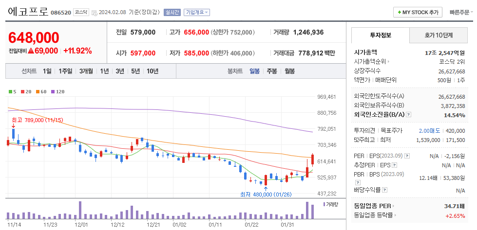 에코프로 일봉차트