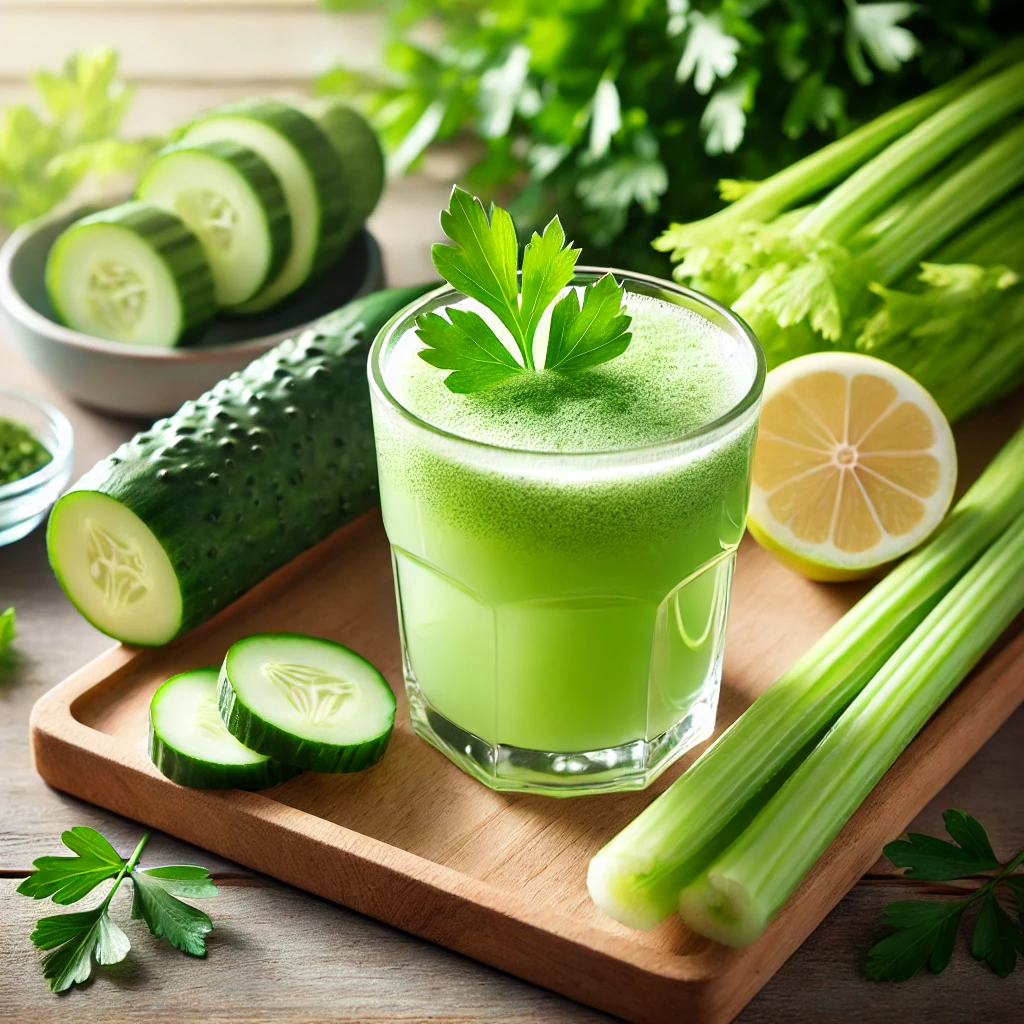 "오이와 셀러리로 만든 상쾌한 디톡스 주스: 체내 염증 완화와 독소 배출을 돕는 수분 가득한 건강 음료"