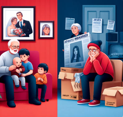 결혼한 자녀 대 미혼한 자녀 비교 사진