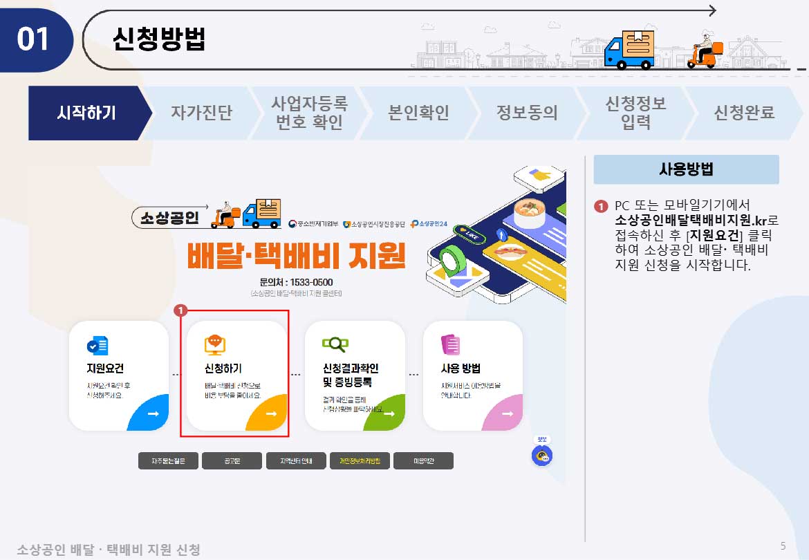 신청방법 첫번째 메인화면에서 신청하기 버튼을 누른다