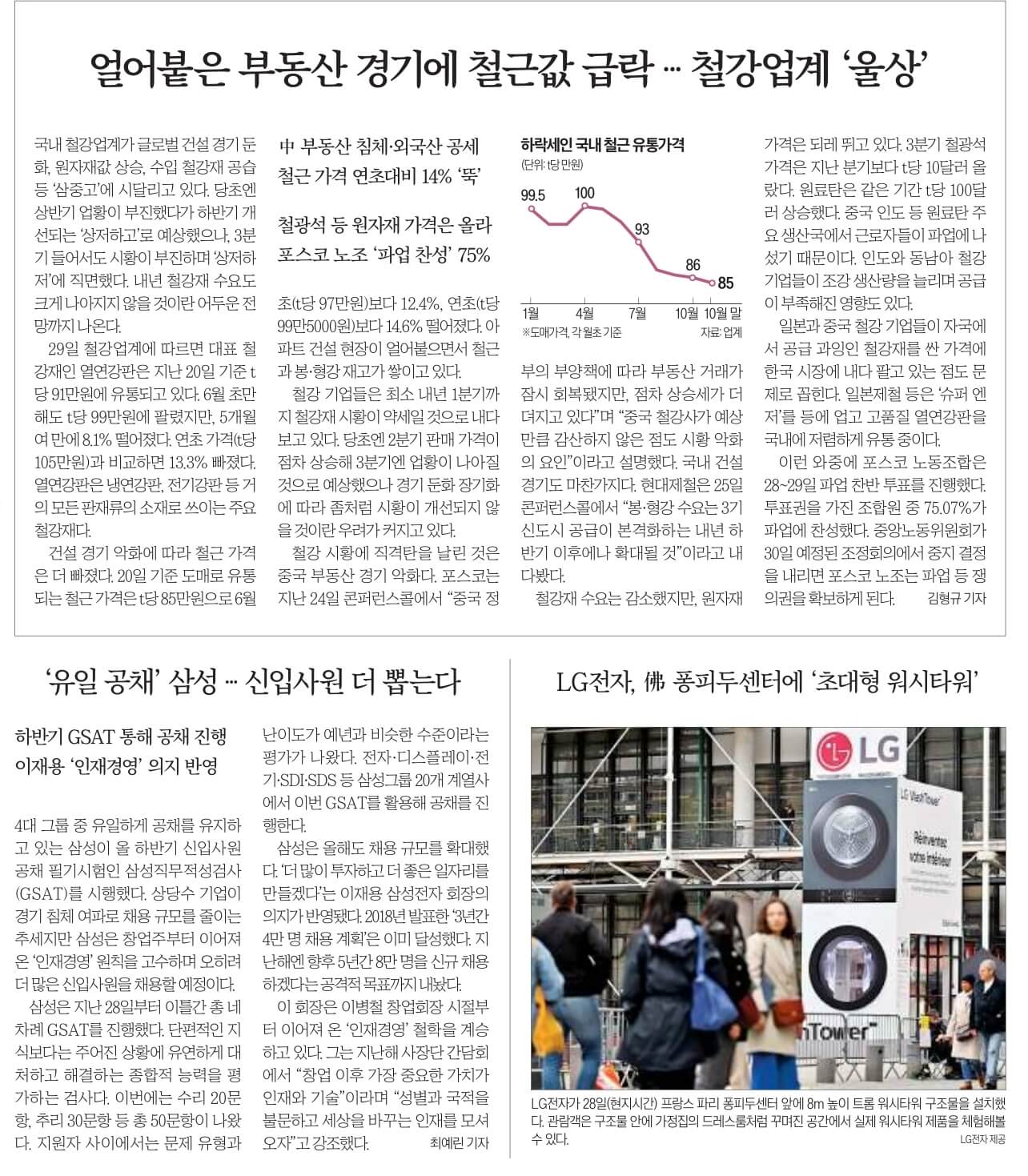 10월 30일 월 경제뉴스 부동산뉴스 