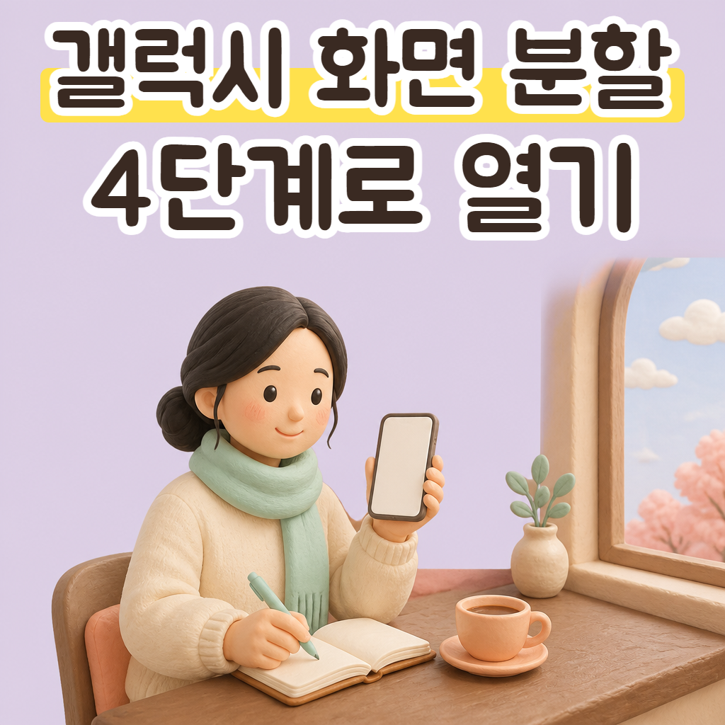 카페 창가에서 휴대폰 두 화면을 번갈아 보며 메모하는 성글이