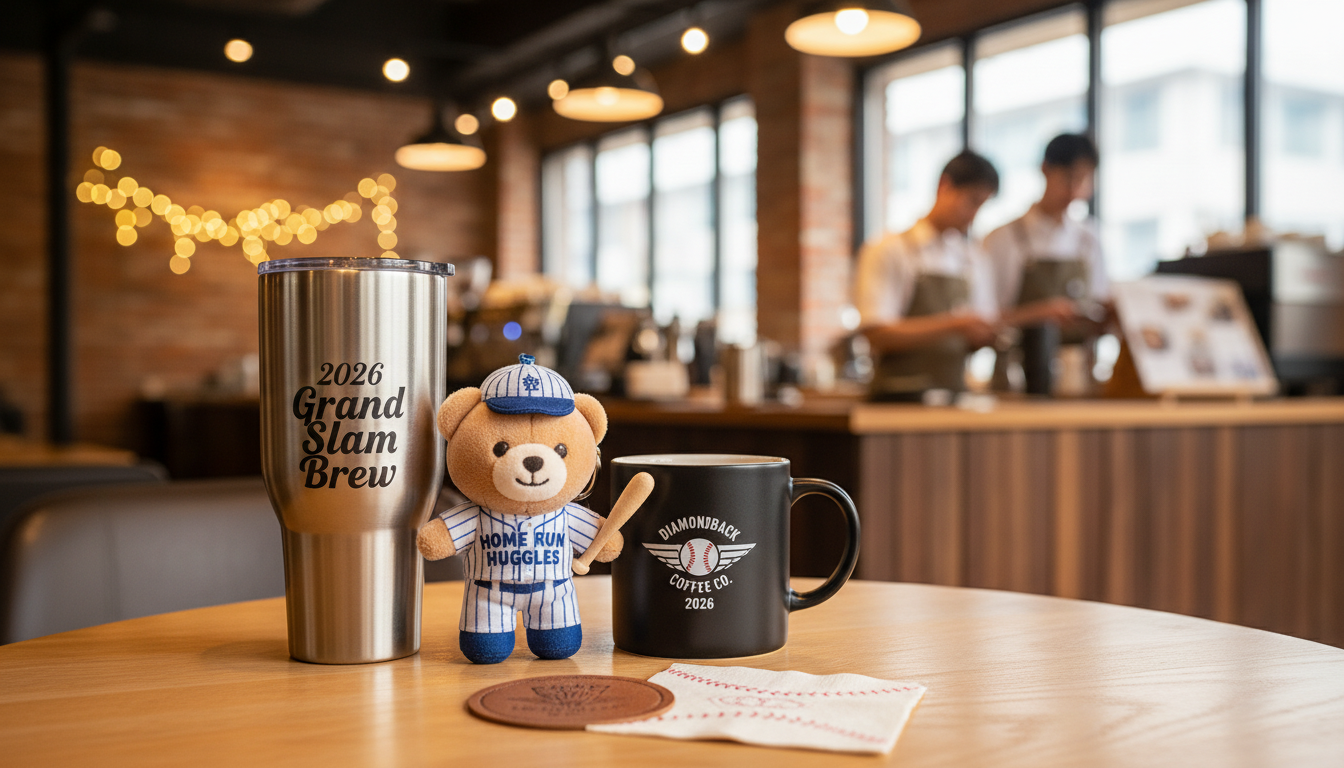 2026 스타벅스 KBO 콜라보레이션 야구 한정판 굿즈 세트와 카페 배경