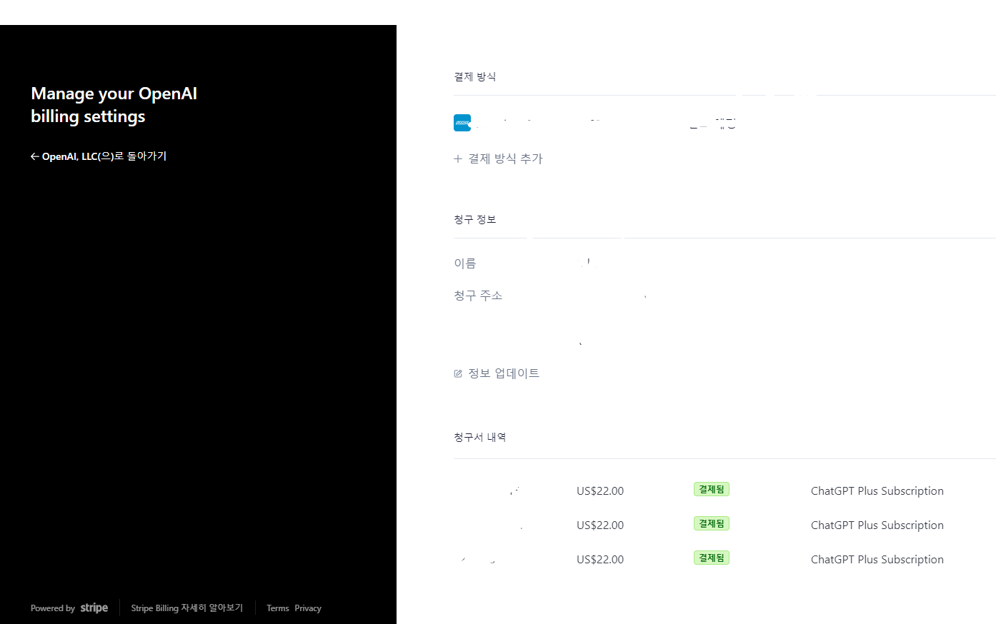 챗지피티 청구 내역