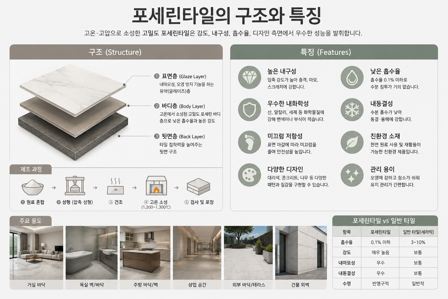포세린타일의 구조와 특징