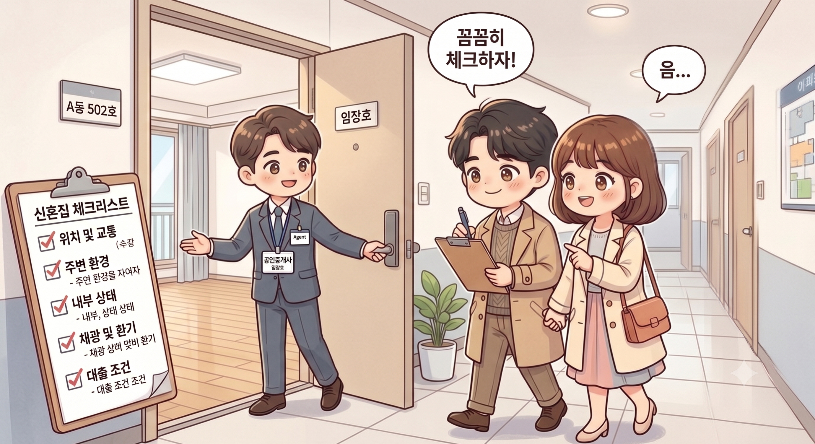 신혼집을 구하러 현장 방문중인 신혼부부의 모습을 표현한 이미지