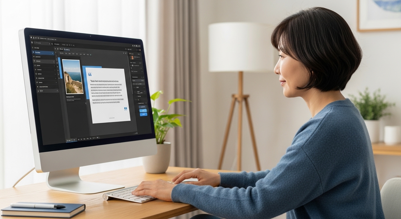 블로그 글에 인용문과 사진을 추가하는 장면