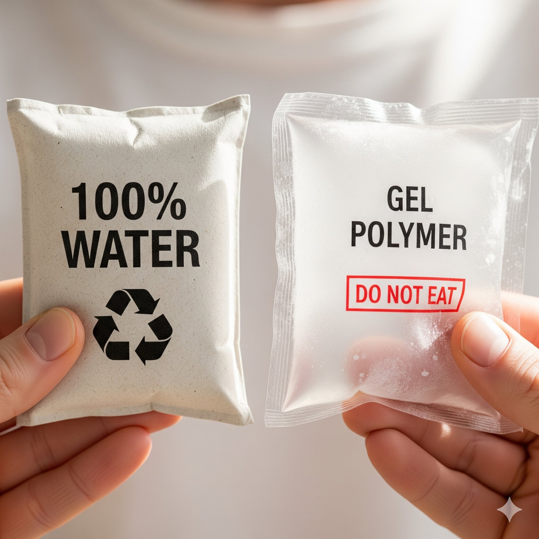 100% 물 아이스팩과 젤 타입 아이스팩 비교사진