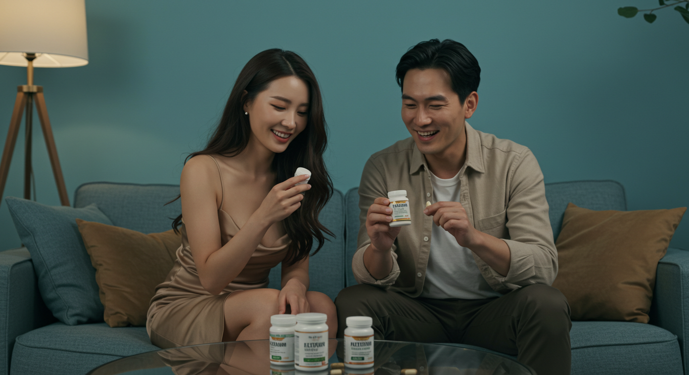 간건강 제품을 보고 있는 남여