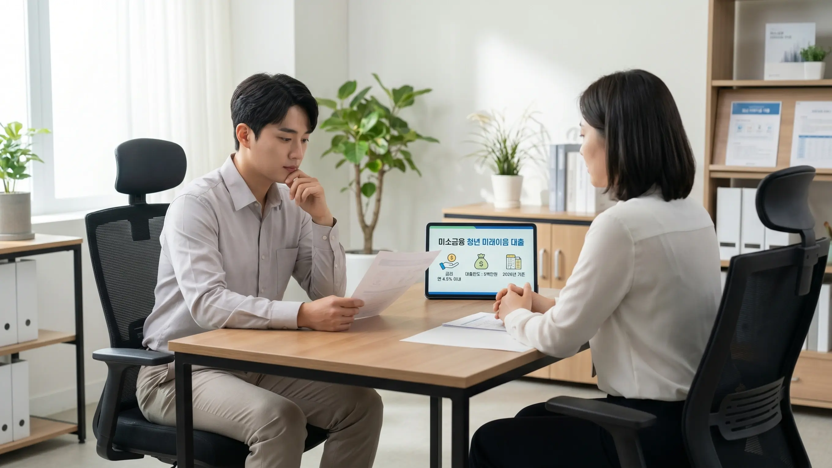 미소금융 청년 미래이음 대출을 상담하고 있는 장면