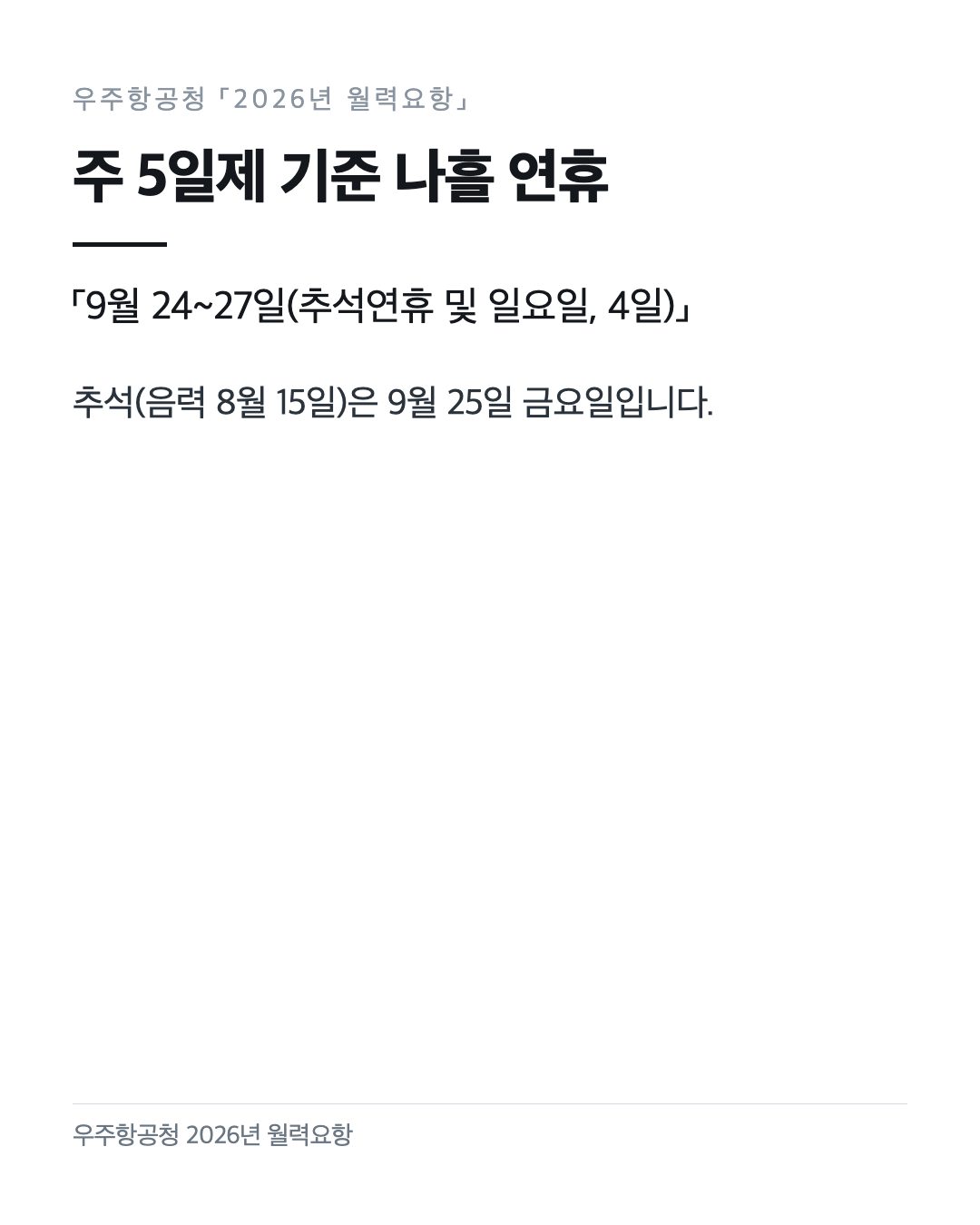 추석 연휴는 9월 24일부터 27일까지 나흘.