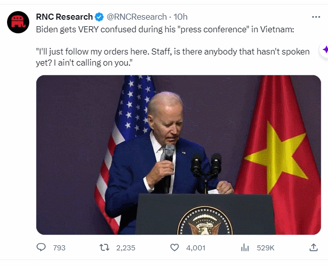 바이든, 베트남 방문 기자회견에서 또 횡설수설 VIDEO: Biden gets VERY confused during his "press conference" in Vietnam: