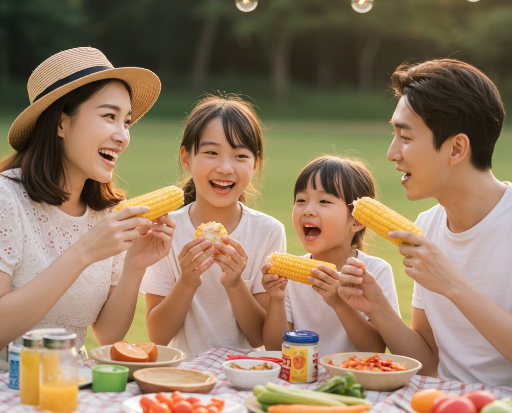 가족과 함께 여름철 간식 옥수수를 먹는 모습 1